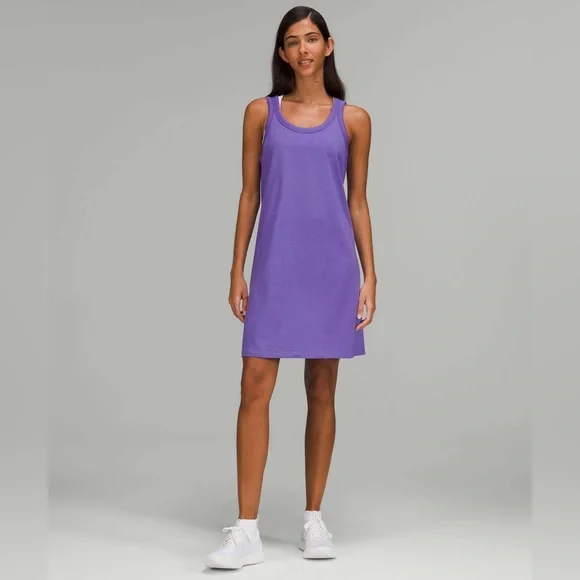 lululemon classic fit cotton blend dress Lululemon Classic-Fit Cotton-Blend Scoop Tank Dress Charged Indigo Purple  Sz 10